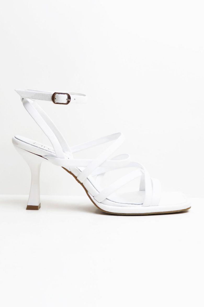 Çarpraz Bantlı Hakiki Deri Bilekten Bağlamalı Kadeh Topuk Topuklu Ayakkabı  BEYAZ resmi