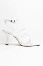 Çarpraz Bantlı Hakiki Deri Bilekten Bağlamalı Kadeh Topuk Topuklu Ayakkabı  BEYAZ