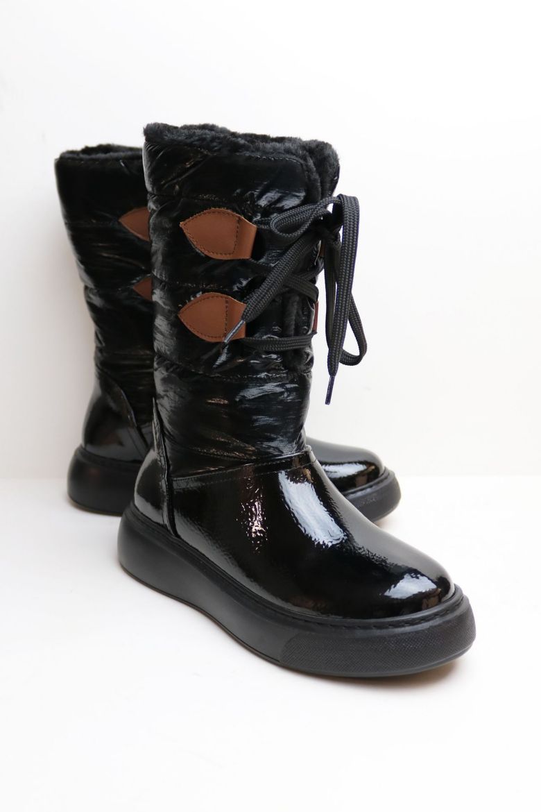 Bağcıklı Kürklü Bilek Üstü Kadın Bot  SİYAH resmi