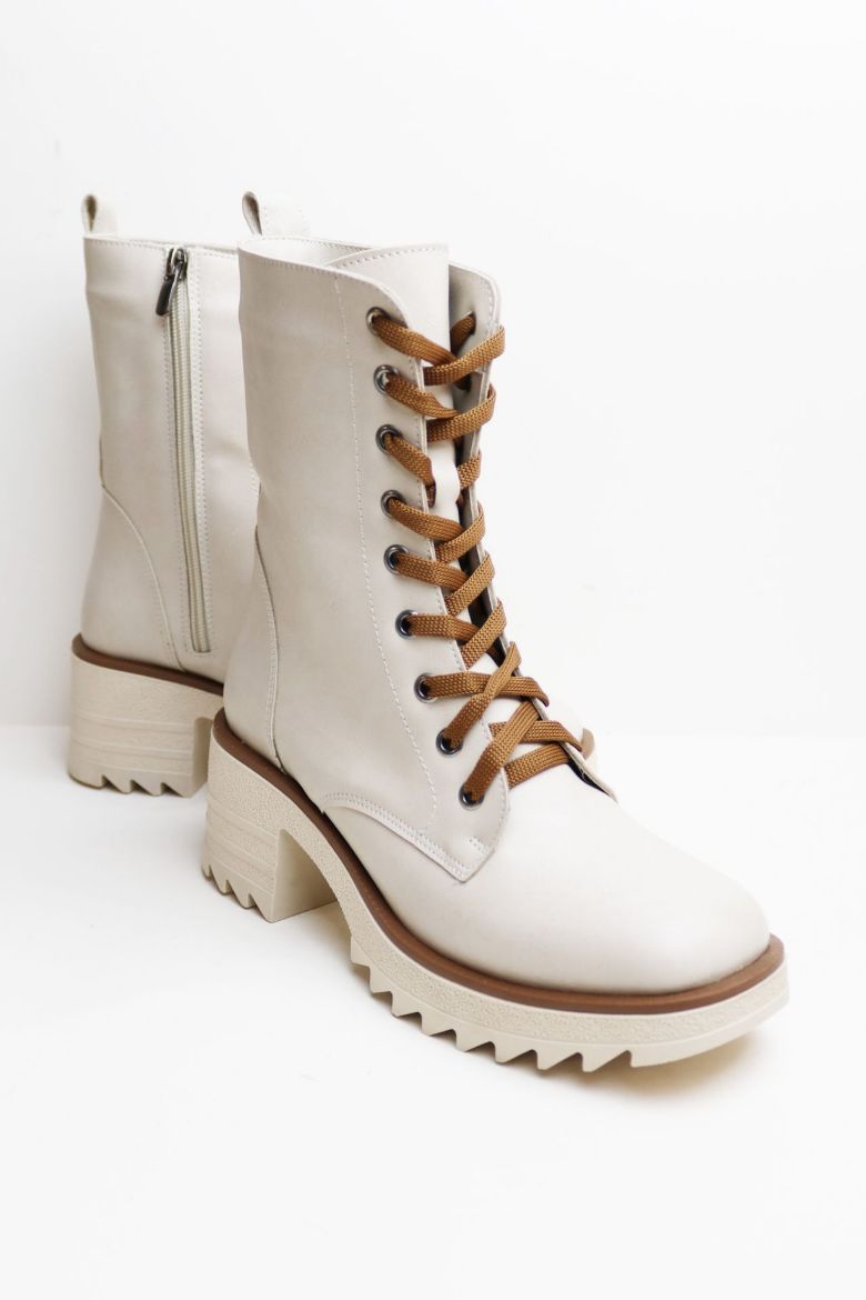 Bağcıklı Kaydırmaz Taban Kadın Bot  EKRU resmi