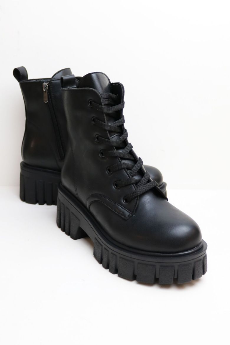 Bağcıklı Kalın Taban Kalın Topuklu Kadın Bot  SİYAH resmi