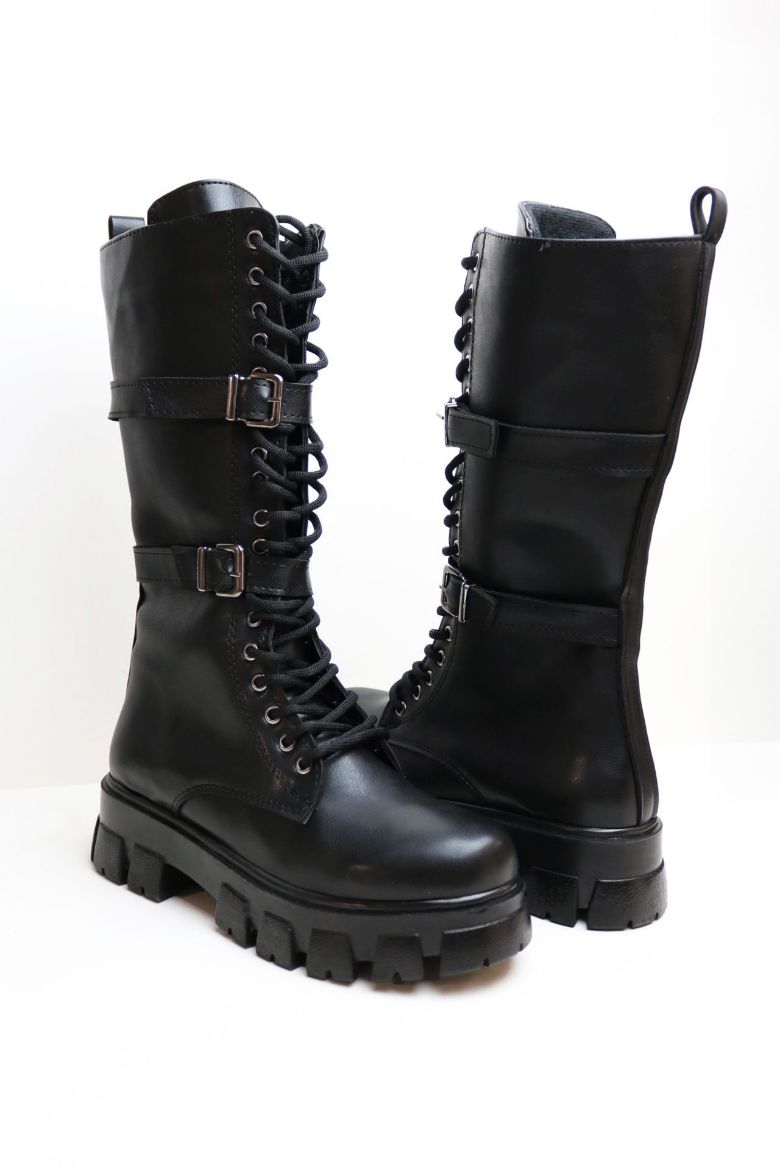 Kemer Detaylı Kalın Taban Bağcıklı Kadın Postal  SİYAH resmi