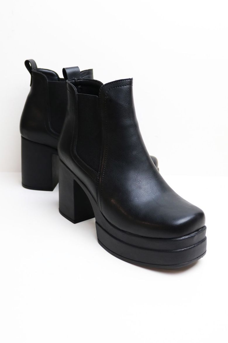 Lastik Detaylı Platform Kalın Topuklu Kadın Bot  SİYAH resmi