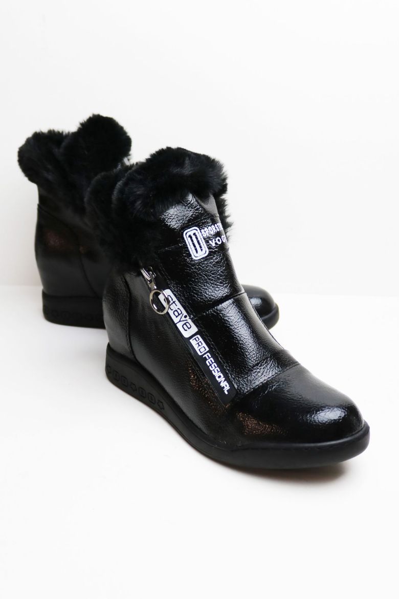 Tüylü Kırışık Rugan Bilek Boy Gizli Topuk Bot  SİYAH resmi