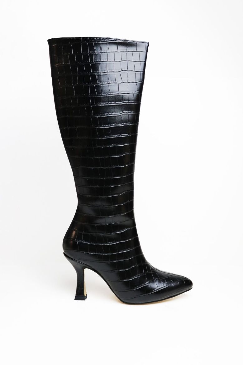 Fermuarlı Sivri Burun Kroko Ince Topuklu Kadın Çizme  SİYAH resmi