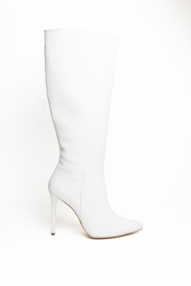 Sivri Burun Diz Üstü Ince Topuklu Kadın Çizme  BEYAZ resmi