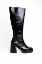 Fermuarlı Küt Burun Kırışık Rugan Hakiki Deri Kalın Topuklu Çizme  SİYAH