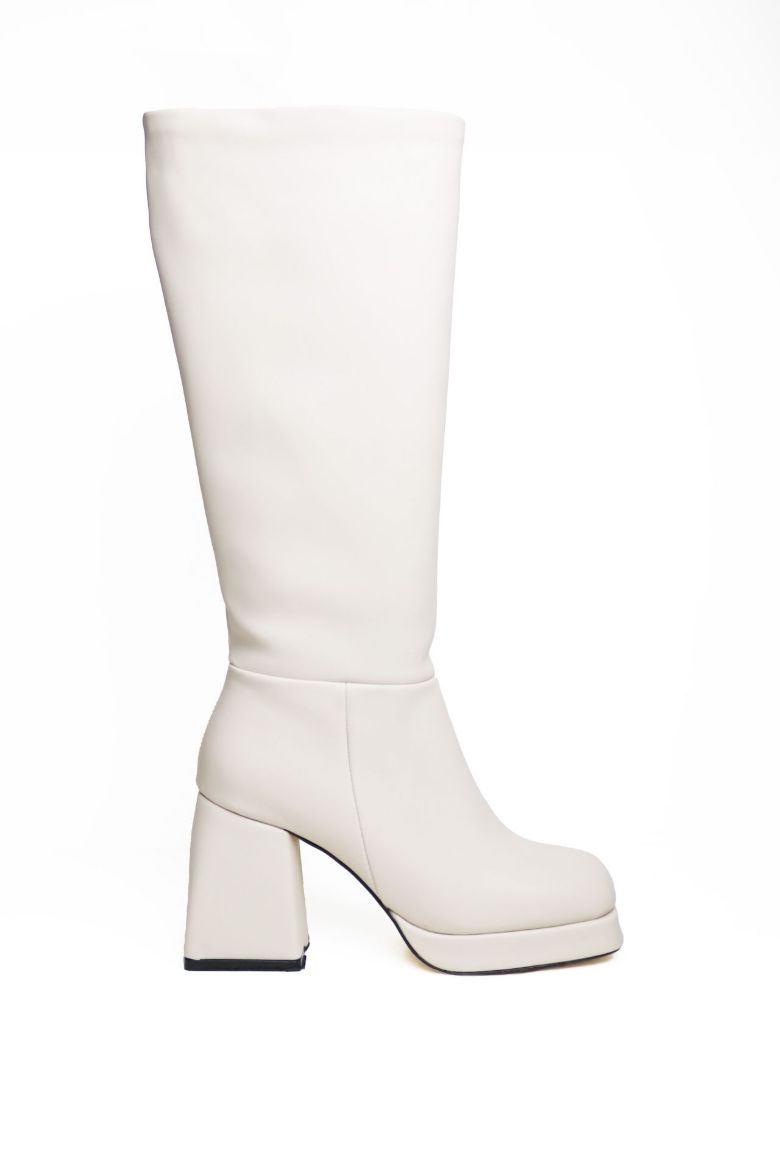 Fermuarlı Küt Burun Kalın Topuklu Kadın Çizme  TEN  resmi