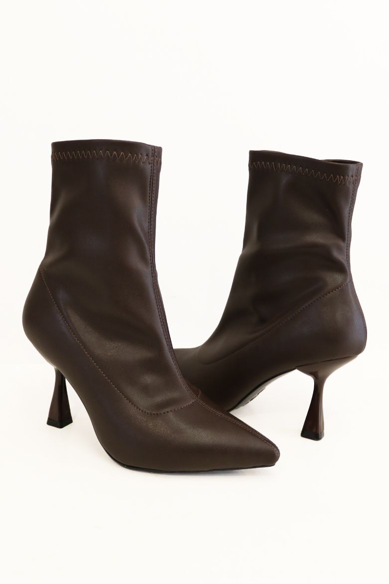 Sivri Burun Kadeh Topuk Cilt Kadın Bot  KAHVE resmi