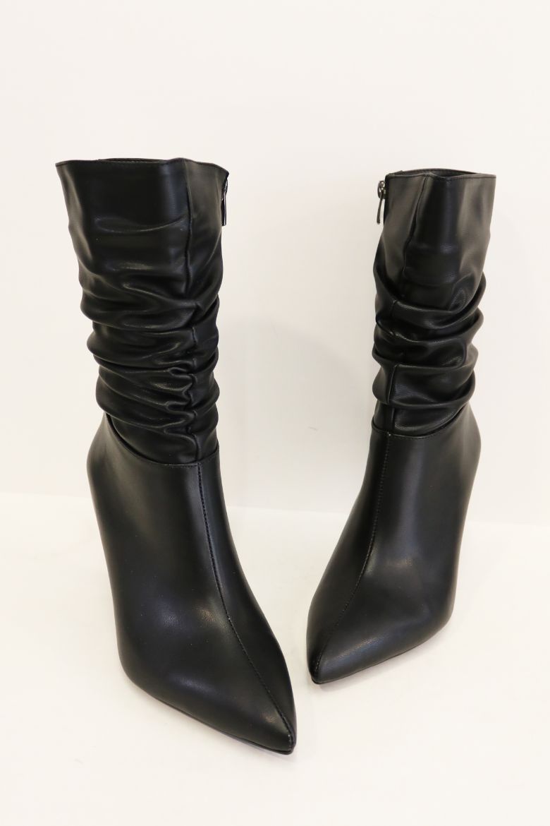 Büzgü Detaylı Sivri Burun Kadeh Topuklu Kadın Bot  SİYAH resmi