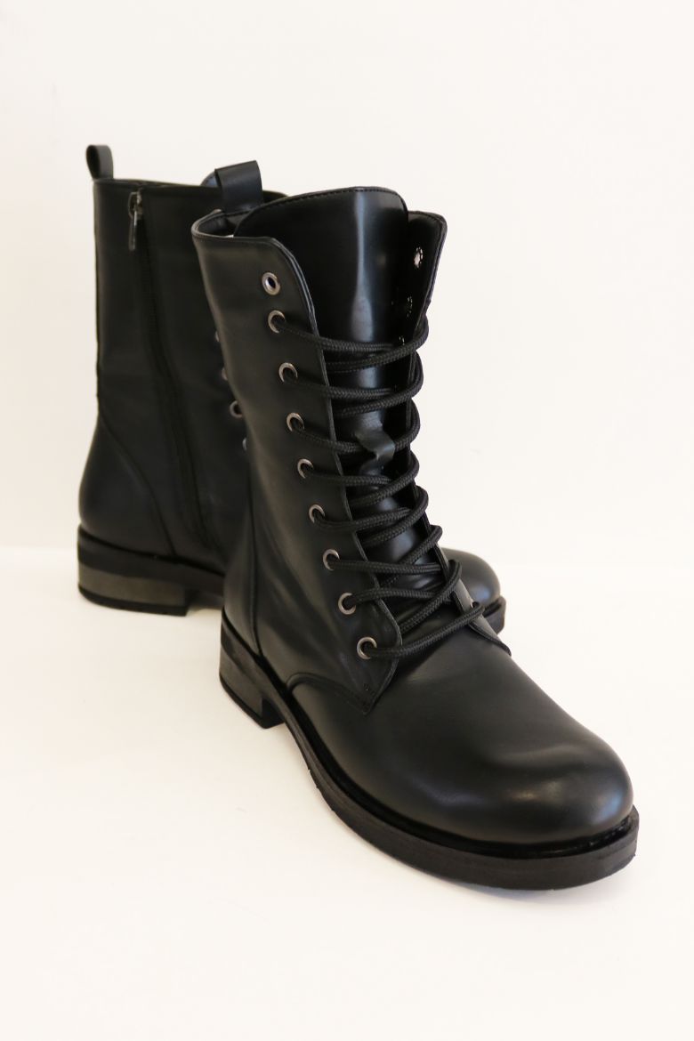 Bağcık Detaylı Cilt Postal  SİYAH resmi