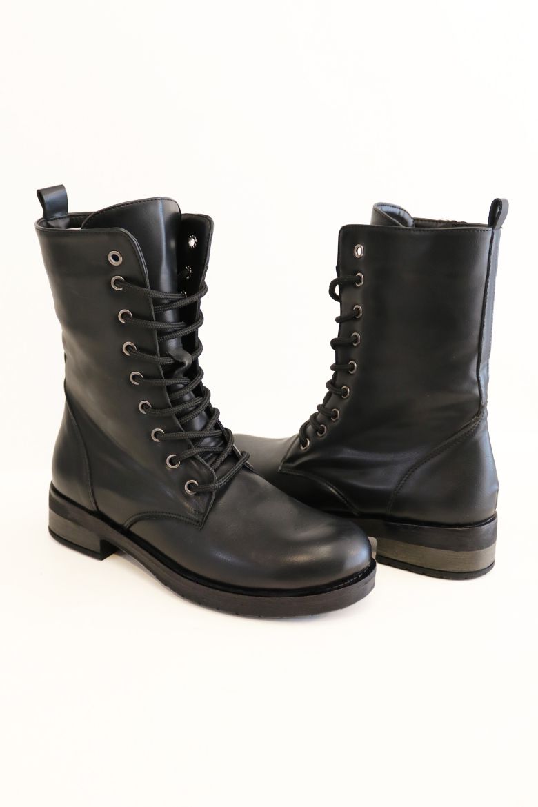 Bağcık Detaylı Cilt Postal  SİYAH resmi