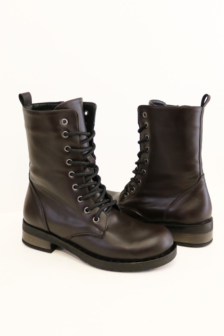 Bağcık Detaylı Cilt Postal  KAHVE resmi