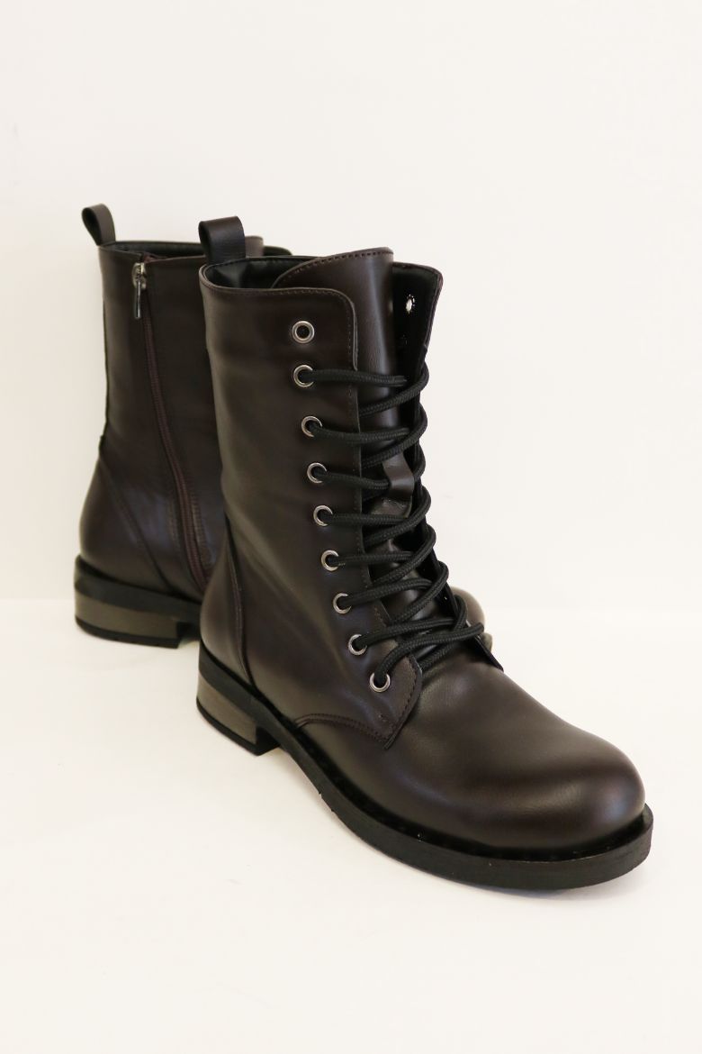 Bağcık Detaylı Cilt Postal  KAHVE resmi